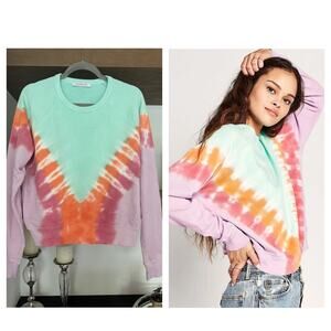 Daydreamer x Free People Tie Dye Varsity Crew Sweatshirt in Mint Combo